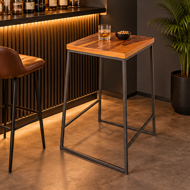 Wooden Bar Table – Square Top with Black Metal Frame | Furniba