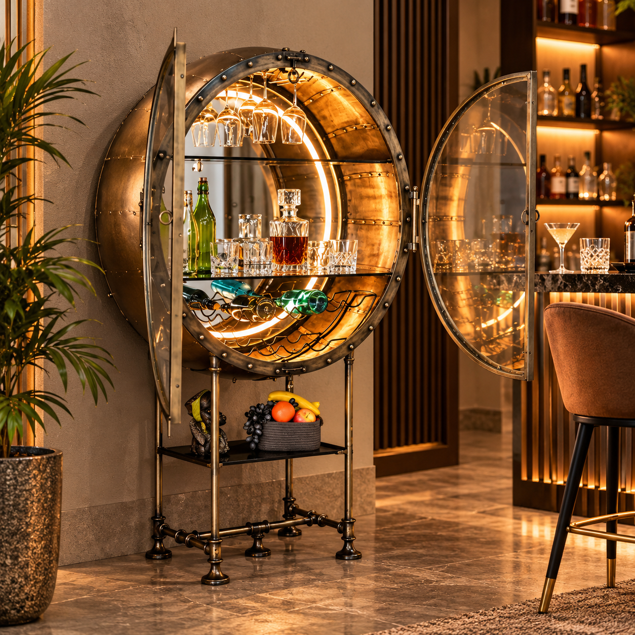 Wine Cabinet – Industrial Porthole with LED Light | Furniba