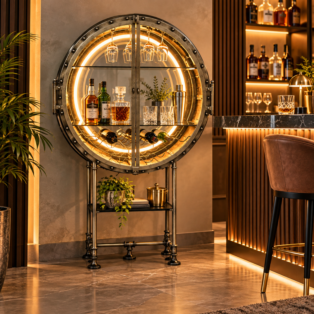 Wine Cabinet – Industrial Porthole with LED Light | Furniba