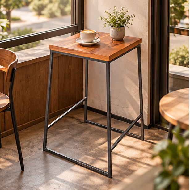 Wooden Bar Table – Square Top with Black Metal Frame | Furniba