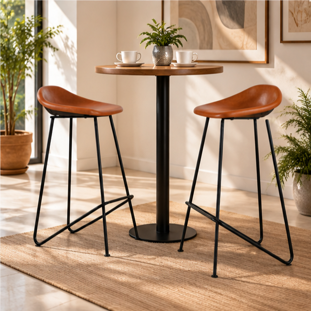 Leather Bar Stool – Tan Saddle Seat, Black Metal Frame | Furniba