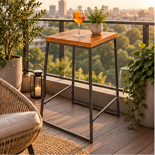 Wooden Bar Table – Square Top with Black Metal Frame | Furniba