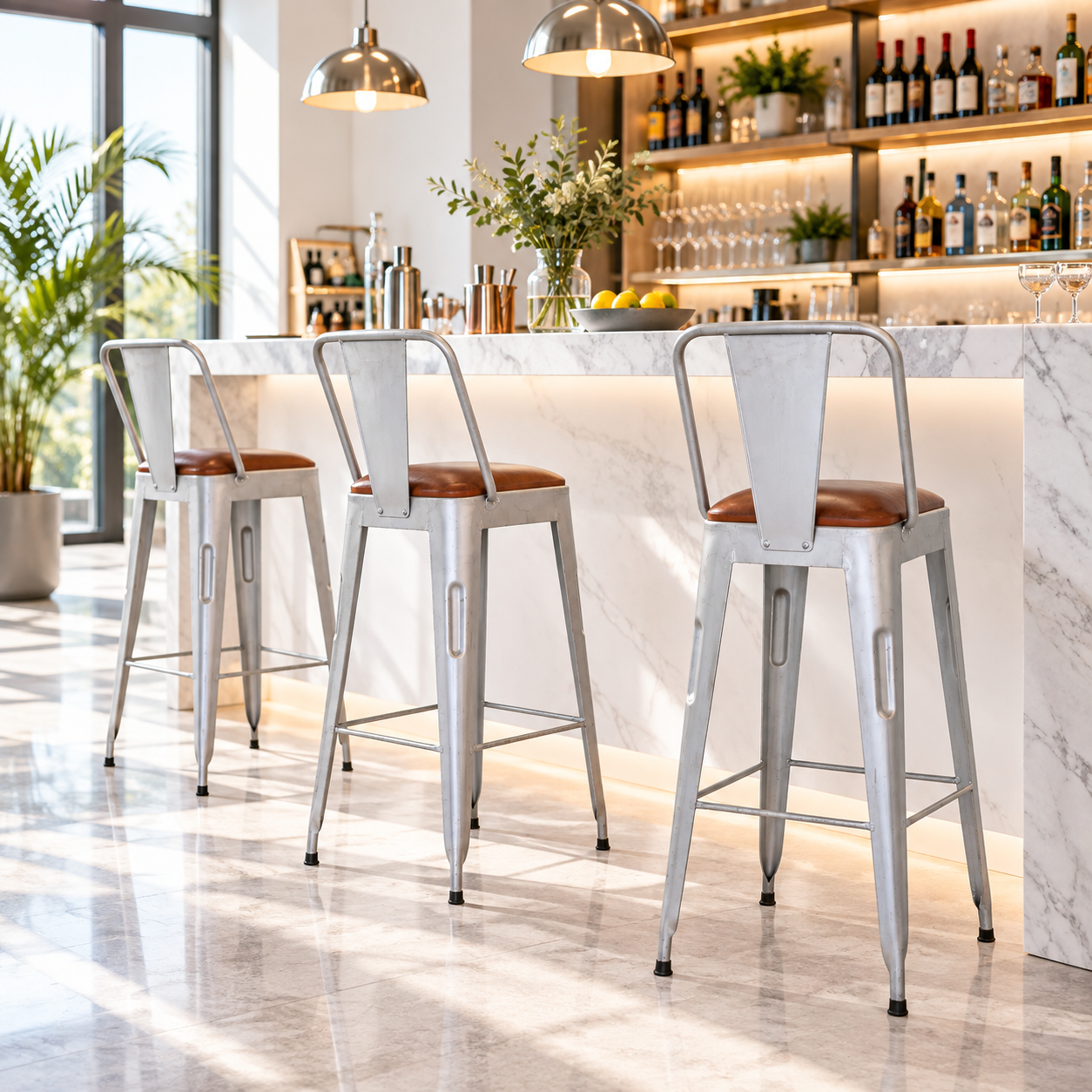 White Metal Bar Chair – Riverton Leather-Look Seat | Furniba