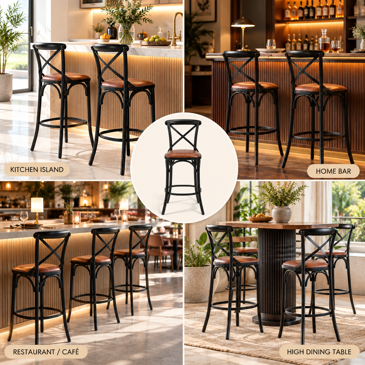 Metal Cross-Back Bar Chair – Crosston Leather-Look | Furniba