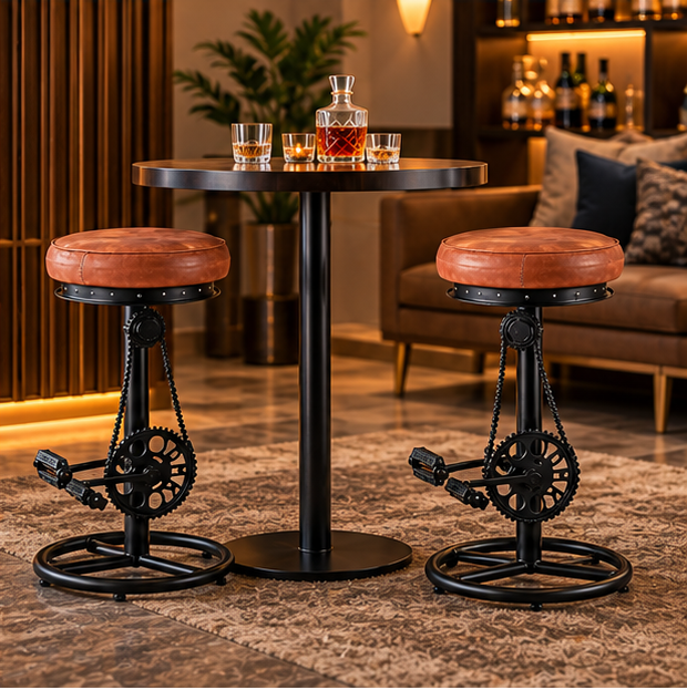 Buy Cycle Bar Stool Online India – Wood & Leather Seat | Furniba