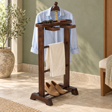 Wooden Valet Stand with Accessory Trays & Shoe Rack | Furniba