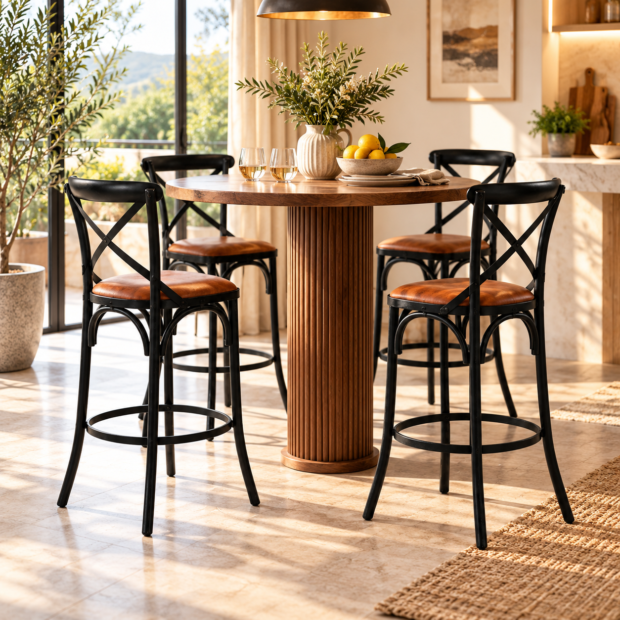 Metal Cross-Back Bar Chair – Crosston Leather-Look | Furniba