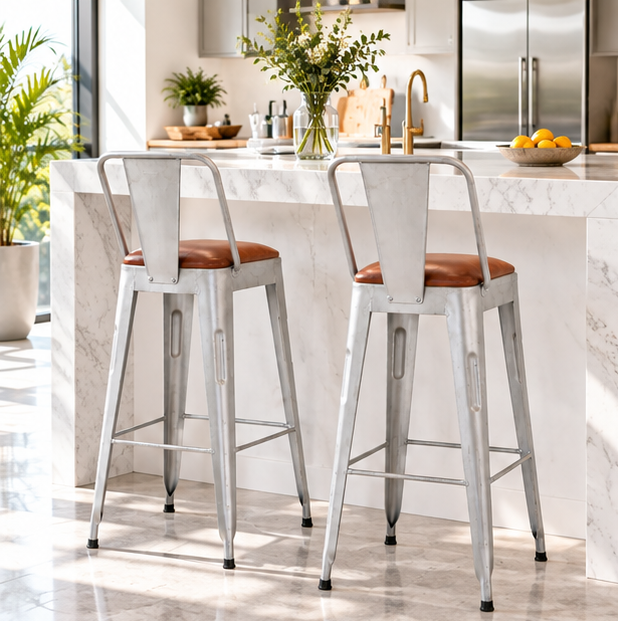 White Metal Bar Chair – Riverton Leather-Look Seat | Furniba